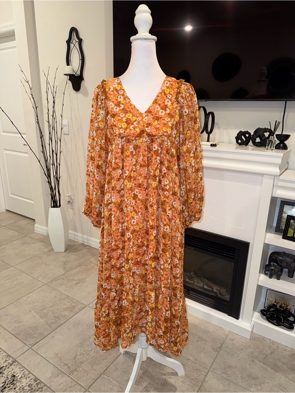 2 x 20$ mittoshop Rust Floral V-Neck Maxi Dures Size M